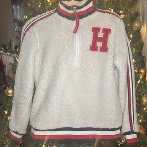 Tommy Hilfiger White Red Blue Fleece Pullover Size S Women